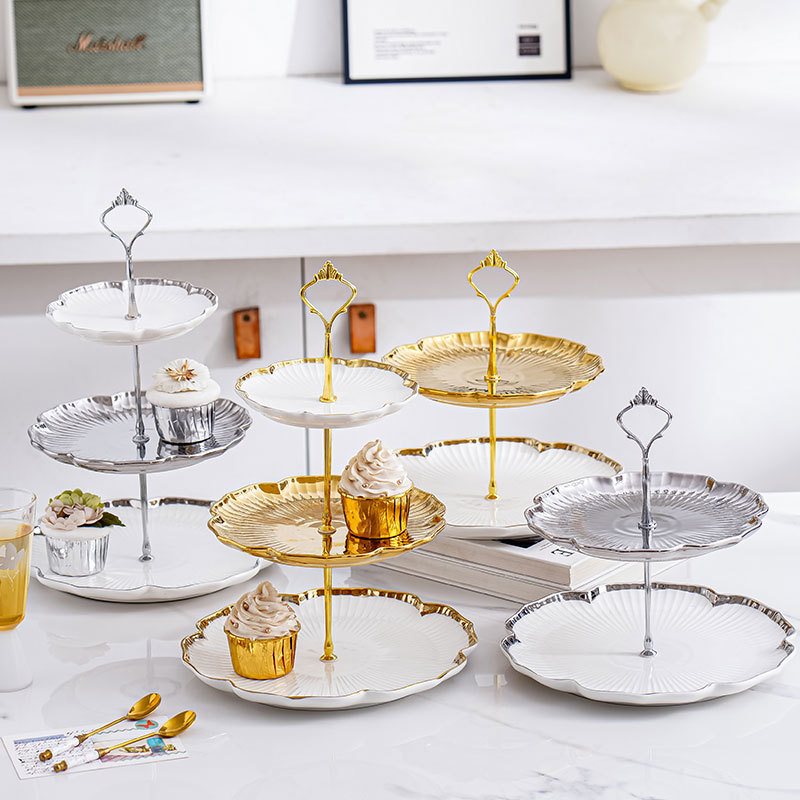 De estilo europeo de cerámica soporte de postre soporte de exhibición de la torta de cumpleaños de la boda soporte de descanso de té Mesa té de la tarde postre bandeja de frutas