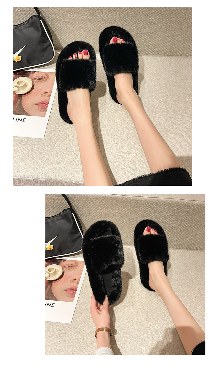 Women's Casual Solid Color Open Toe Plush Slippers display picture 5