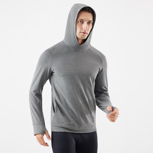 Cross-border Autumn and Winter Men's Fleece Lined Hooded Sweatshirt Outdoor Warm Sports Casual Hooded Sweatshirt Fitness Training Top