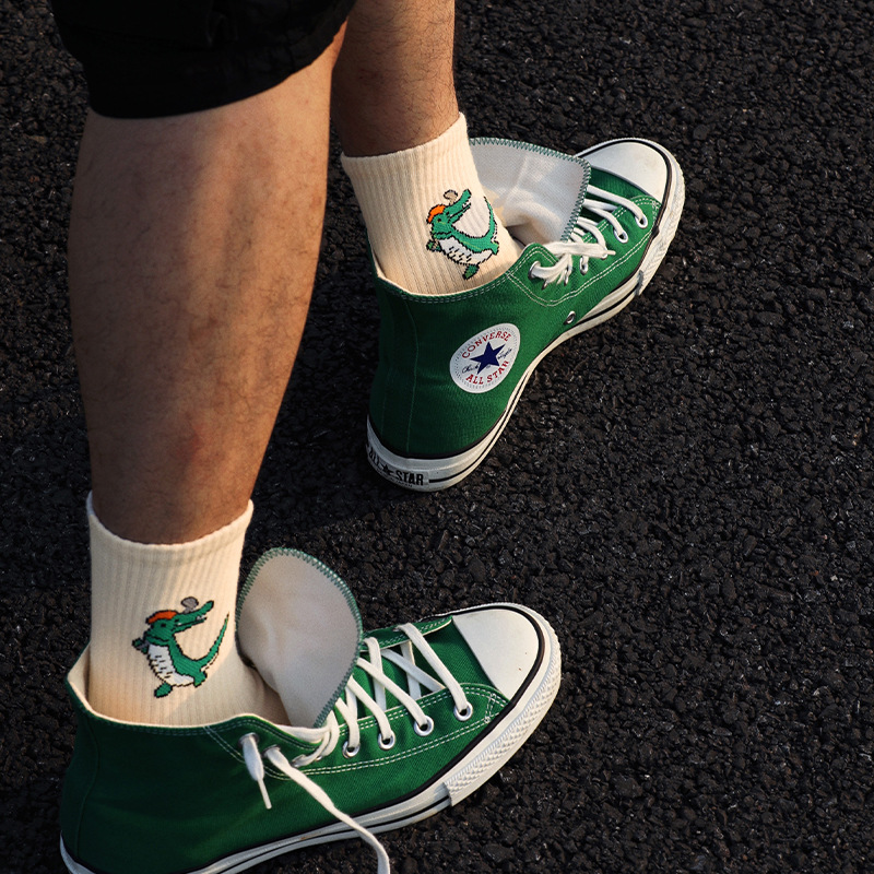 plusox潮牌街頭中筒襪潮流襪子男籃球長襪大鵝猴子鱷魚運動風女冬