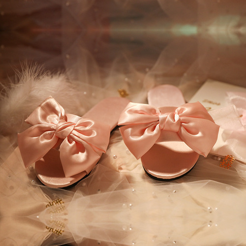 Bow new wedding bridesmaid slippers for women newlyweds satin red slippers wedding bride dressing gown matching shoes for women