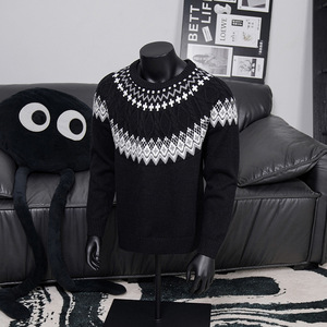 费尔岛绞花圆领毛衣男女秋冬慵懒老钱风高级感百搭加厚打底针织衫，男装针织衫/毛衣，星座614