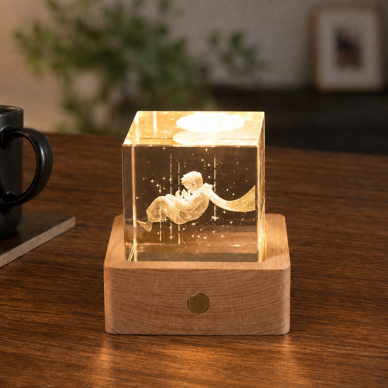 Lámpara de Noche de Cristal con Forma de Nube, Cubo Pequeño de Cristal, Adorno Creativo para Escritorio, Lámpara de Noche, Árbol de Cristal, Regalo para Niña, Transfronterizo