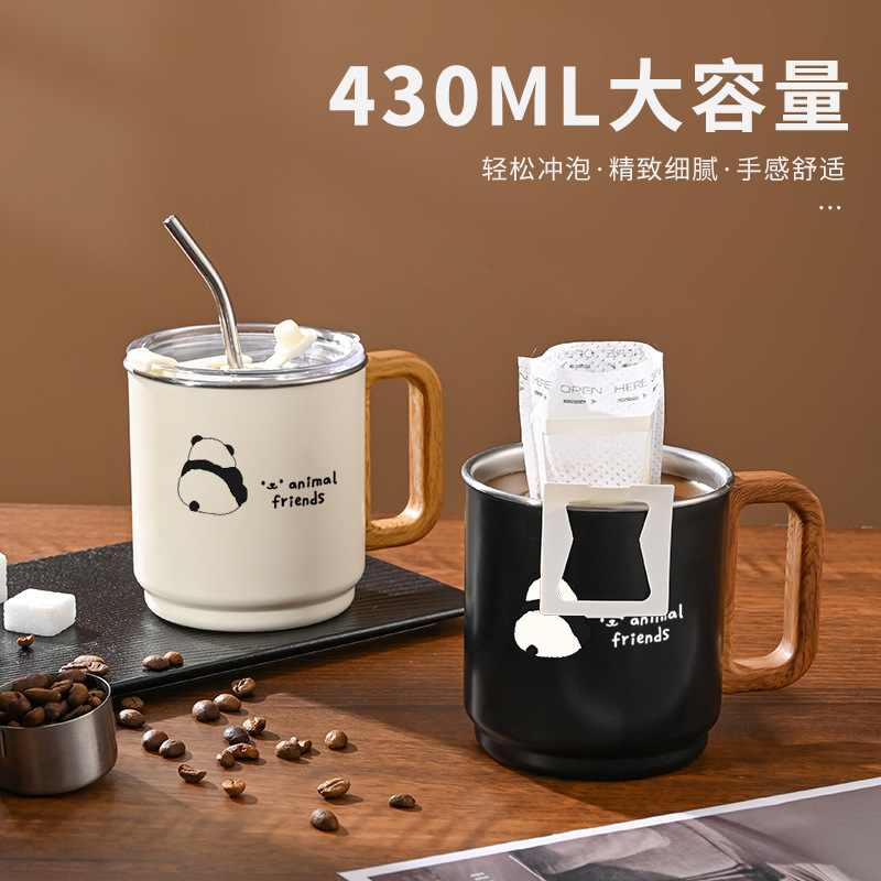 軽豪華304ステンレスコーヒーカップ漫画ins風高颜値マグカップ携帯カップストローカッププレゼント|undefined