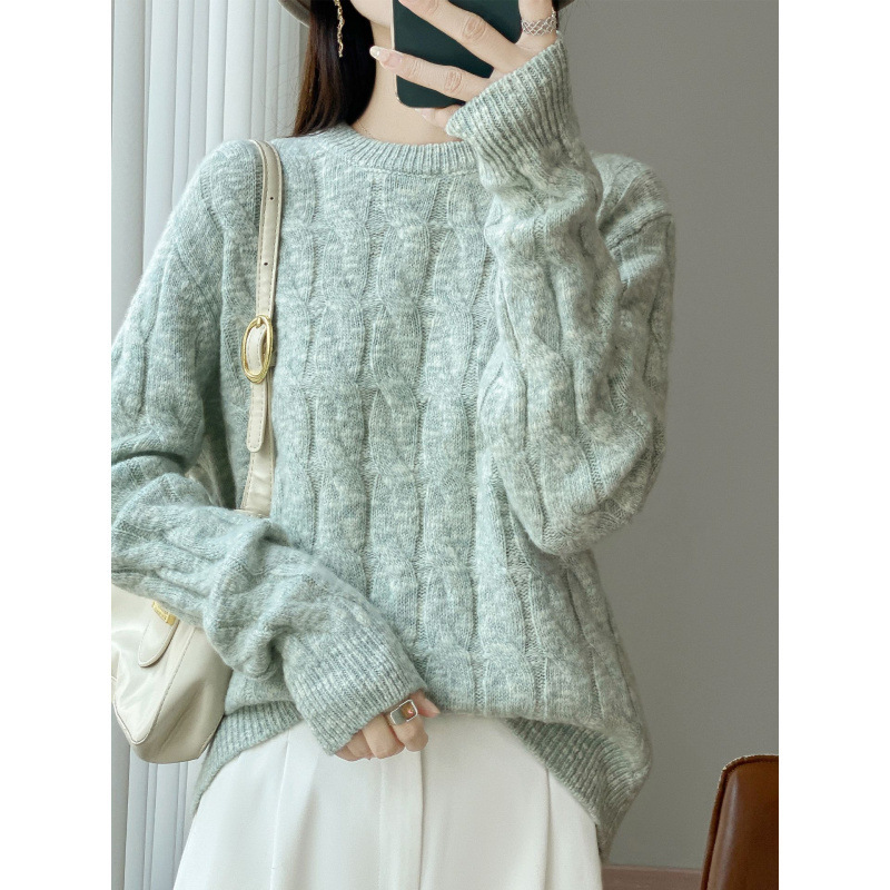 Fashion 2025 Autumn and Winter New Style Alalana Thickeneded Twisted Wool Knitwear Women's Round Neck Wool Pullover Knitwear