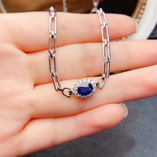 New Natural Sapphire Bracelet S925 Silver Inlaid Main Stone 5*7mm Versatile Popular Trendy Women's Jewelry Wholesale