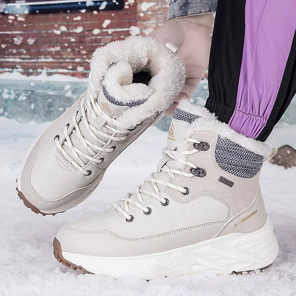 Cross-Border New Winter Couple Outdoor Mid-Top Plus Velvet Snow Boots to Increase Warmth, Men's Cotton Shoes, Women's Warm Walking Shoes