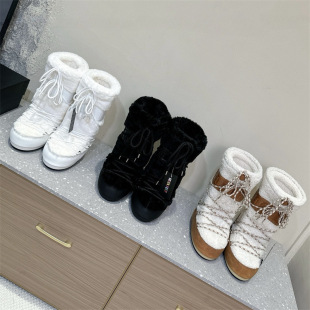 High-End Version of Moon Furry Snow Boots 2 the Same Moon Boots for Young Children, Autumn and Winter Mid-Calf Ski Boots for Women, Trendy