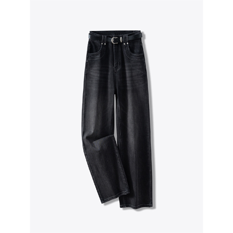 Black and gray straight jeans for women in autumn 2024 new high-waisted versatile narrow version straight trousers to make them look slim and floor-length pants