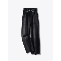 Black and gray straight jeans for women in autumn 2024 new high-waisted versatile narrow version straight trousers to make them look slim and floor-length pants
