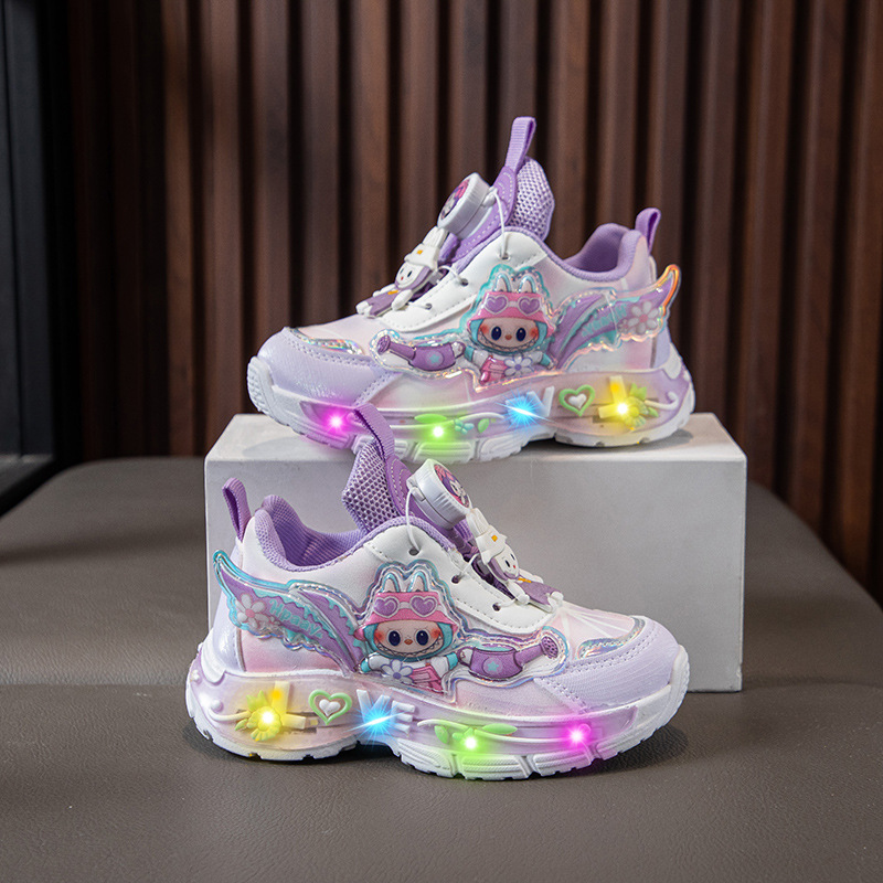 Girls' Sneakers 2026 Spring and Autumn New Children's Princess Shoes Girls' Light-Up Dad Shoes Leather Campus Running Shoes