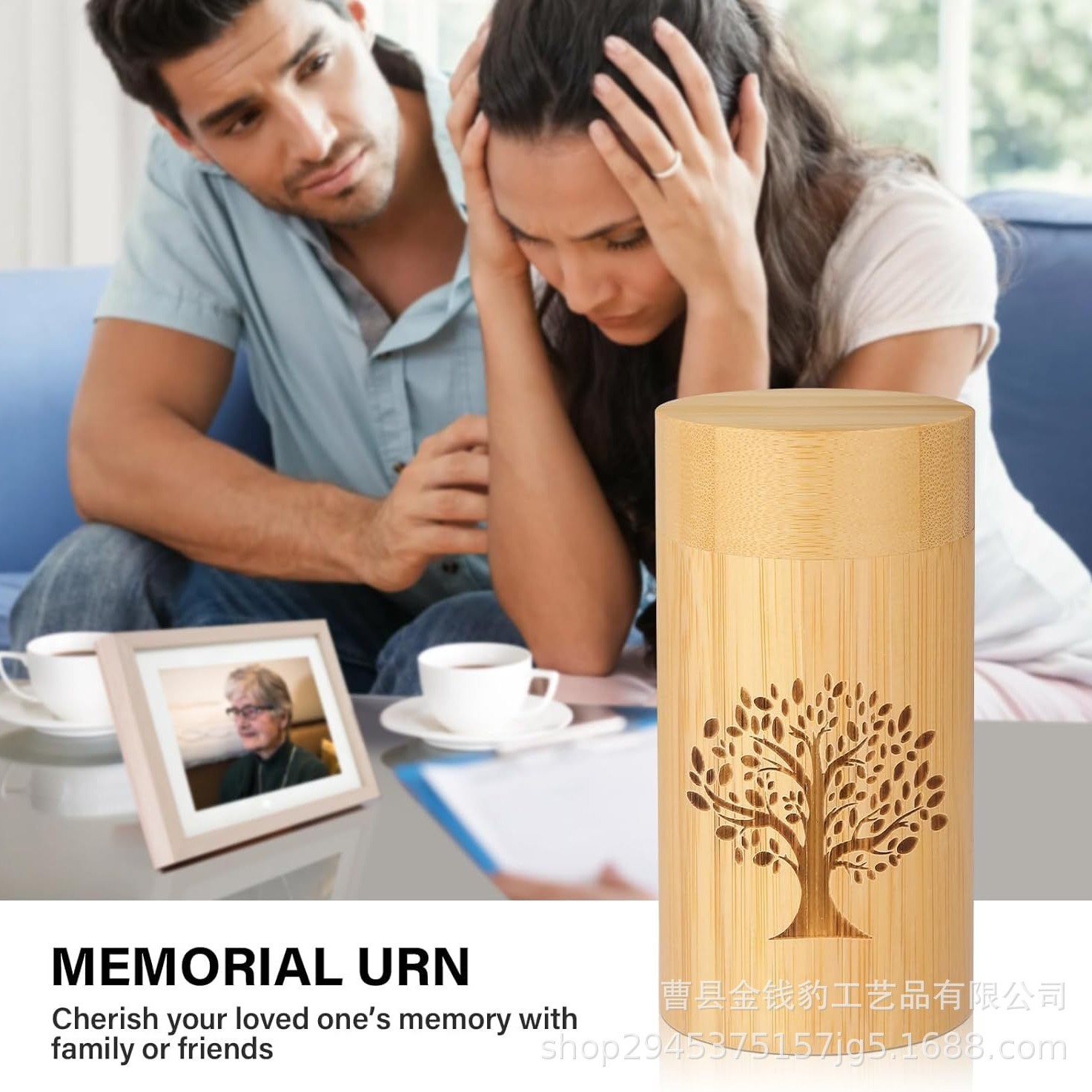 Bamboo Pet Urn with Tree of Life Pattern, Small Urn for Cats and Dogs, Funeral Supplies, Memorial Box