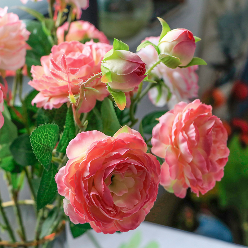 玫瑰假花仿真花摆设装饰绢花桌面摆件客厅花束干花高档牡丹花插花
