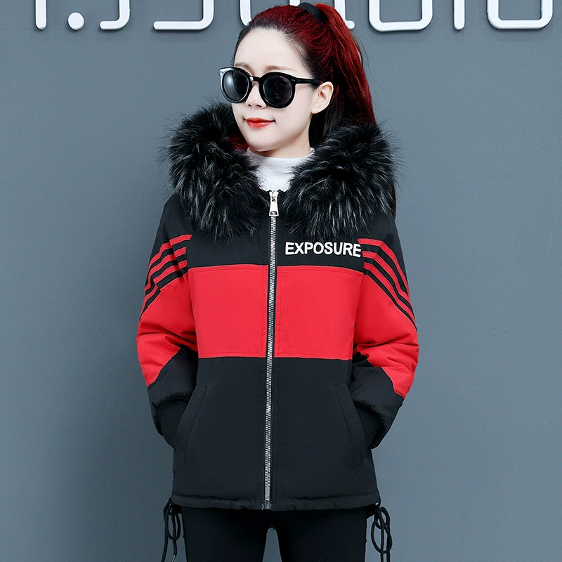 Женское пальто на хлопковой подкладке с большим меховым воротником, зимнее Модное теплое новое пальто на хлопковой подкладке, короткое пальто на хлопковой подкладке, стеганое пальто, мода внешней торговли