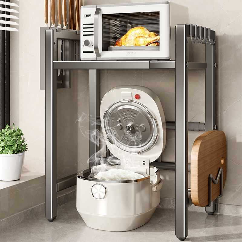 Gun gray retractable rice cooker storage rack kitchen microw..