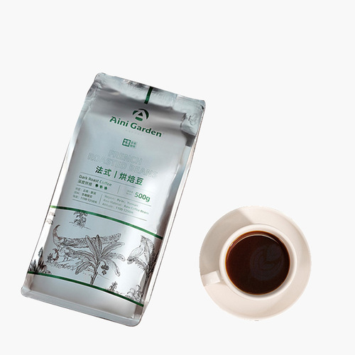 Organic premium small bean coffee, deep roasted, rich in oil, mellow black coffee, whole bean bag, 500g