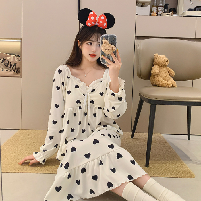 Fábrica directa con cojín de pecho desmontable de ternilla pijama de manga larga primavera y otoño estilo coreano chaqueta dulce ropa larga para el hogar