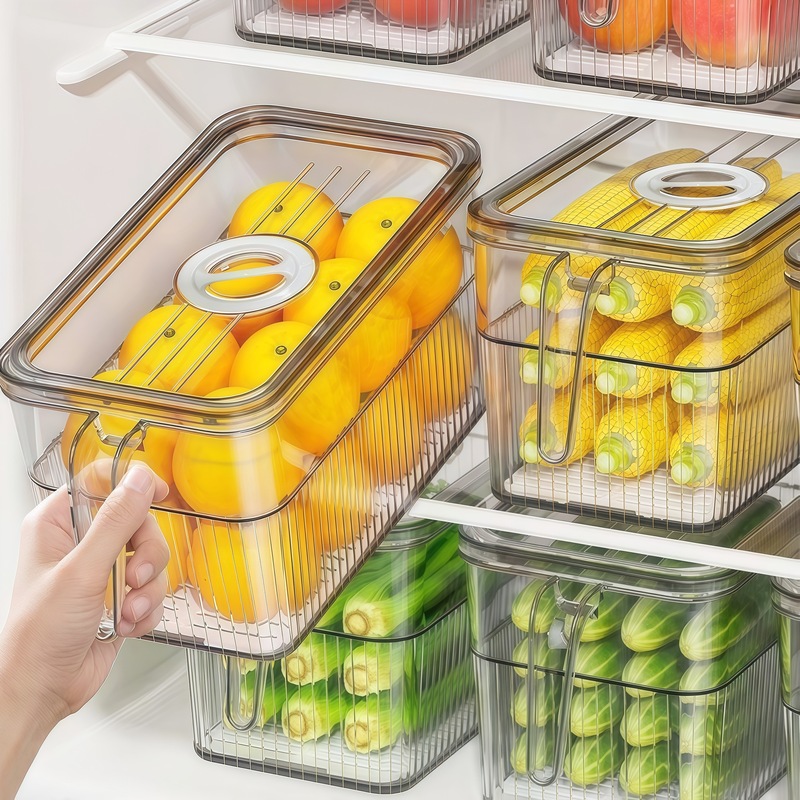 食品级厨房冰箱食物收纳盒带手柄透明保鲜盒多功能收纳整理盒批发|undefined