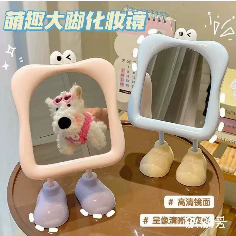 Handheld Tabletop Mirror for Students, Cute Standing Makeup Mirror, Compact Portable (White/Blue/Pink)