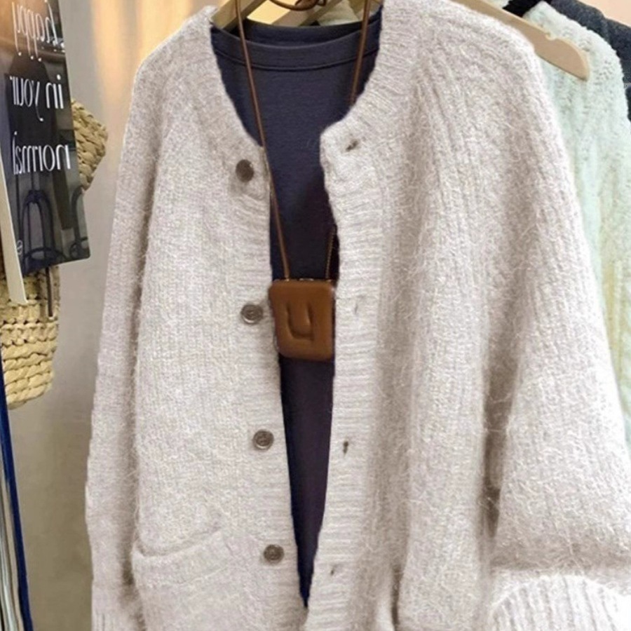 플러스 사이즈 통통녀 소프트 왁스 스웨터 니트 카디건 재킷 여성 가을 레트로 게으른 스타일 느슨한 중간 길이 최고 트렌디