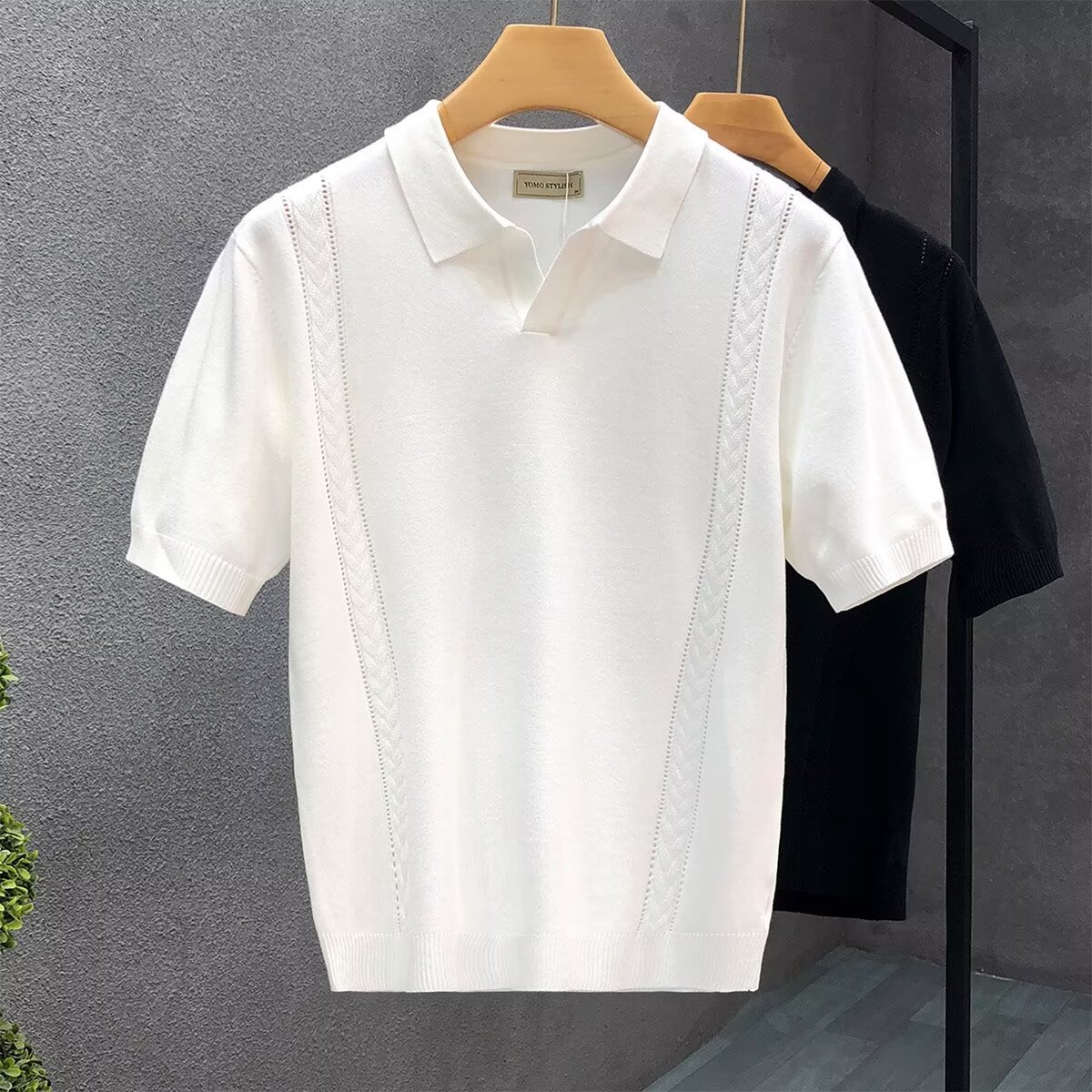 Verano para hombre tejido fino de seda de hielo media manga 2024 nueva camiseta de solapa de lujo ligero juvenil camisa POLO de manga corta