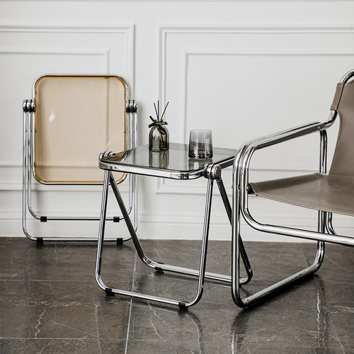 Foldable transparent small coffee shop with fashionable acrylic low table, internet celebrity photo matching furniture sofa side table