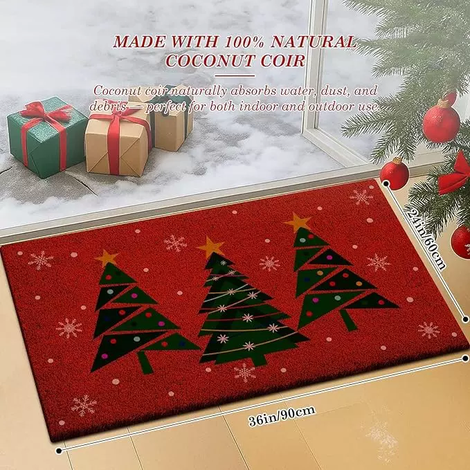 跨境圣诞节日地毯客厅装饰地垫耐脏易打理玄关入户门垫亚麻吸水垫