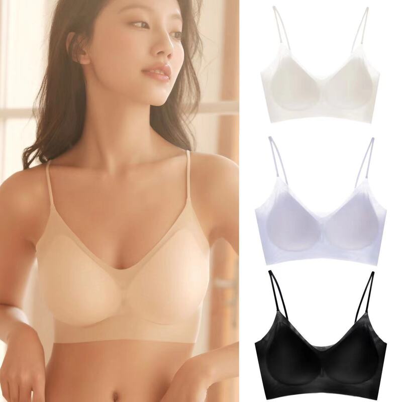Ultra-thin Underwear Honeycomb Breathable Hole One-piece Non-sense Bra Traceless Cup Large Chest Small Push-together Thin Shoulder Strap Underwear