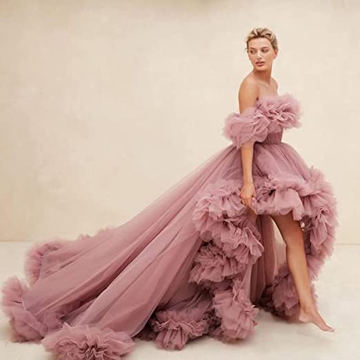 Sunny Fluffy Off-shoulder Prom Dress Tulle Maternity Dress Photography Foreign Trade Off-shoulder Mesh Trailing Front Short Back Long Sunny Fluffy Off-shoulder Prom Dress Tulle Maternity Dress Photography Foreign Trade Off-shoulder Mesh Trailing Front Short Back Long