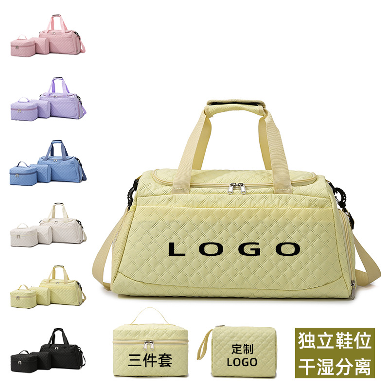 Bolsa de viaje separación seca y húmeda de zapatos independientes bolsa de yoga logotipo personalizado ajustable barra de tracción bolsa de tres piezas conjunto