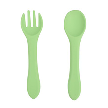 食品级全硅胶勺子叉子 儿童硅胶餐具 婴儿辅食叉勺套装 辅食软勺