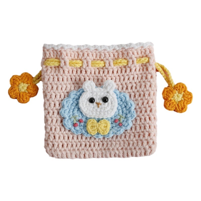 Dibujos animados Lindo bolso de cordón tejido a mano Super lindo conejito de lana de ganchillo bolso de La Moneda creativo hecho a mano producto terminado