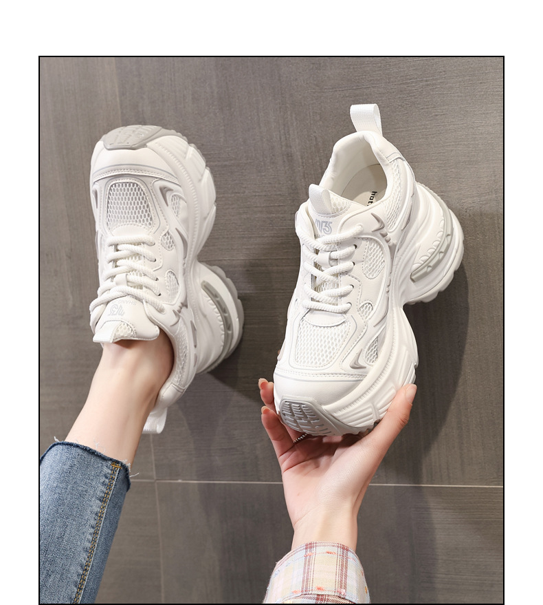 Giày sneaker nữ đế dày tăng chiều cao lưới thoáng khí — Màu trắng chi tiết 14