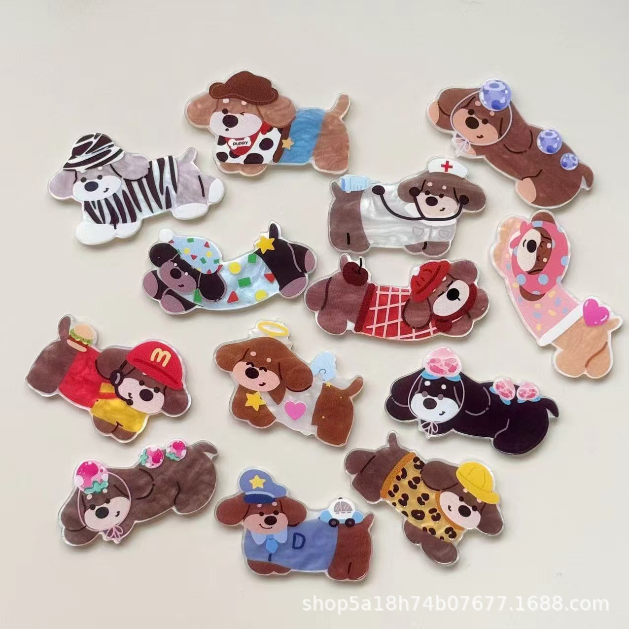 귀여운 카페 닥스 훈트 강아지 아크릴 액세서리 DIY 헤어핀 장식 휴대 전화 케이스 패치 구멍 신발 소재