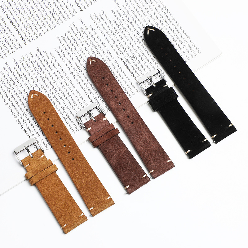 Spot Suede Watch Strap Handmade Sewing Thread Strap Suede Soft Genuine Leather for Men and Women 14/16/18/20/22mm Spot Suede Watch Strap Handmade Sewing Thread Strap Suede Soft Genuine Leather for Men and Women 14/16/18/20/22mm