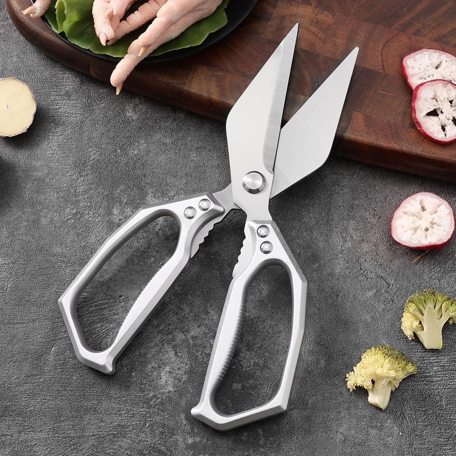 Stainless Steel Large-Head Scissors, Multi-Functional and Labor-Saving Duckbill Scissors, Kitchen-Specific Chicken Bone Scissors, Household Kitchen Scissors in Stock