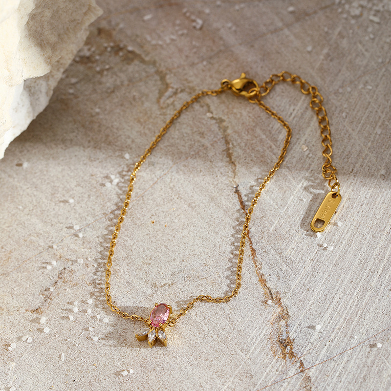 Europa y los Estados Unidos transfronterizos nueva pulsera de garra de gato de zircón rosa de moda simple geometría creativa pulsera de acero inoxidable chapado en oro