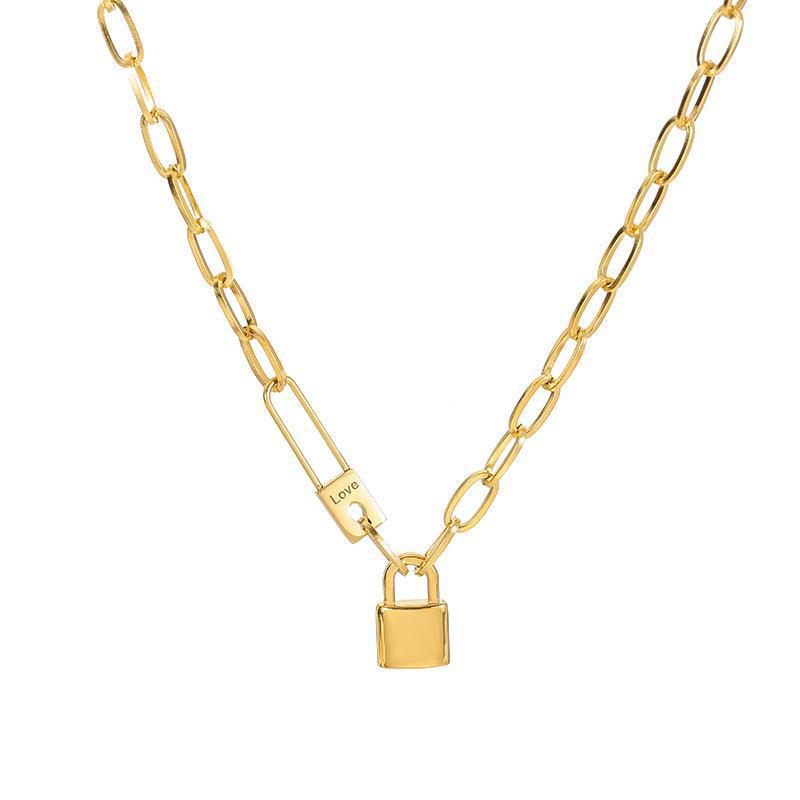 [XL0087] lock necklace gold