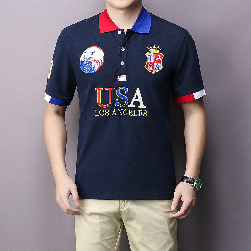 Men's Polo Shirt White Cotton With Eagle Embroidery For Men_voghion.com