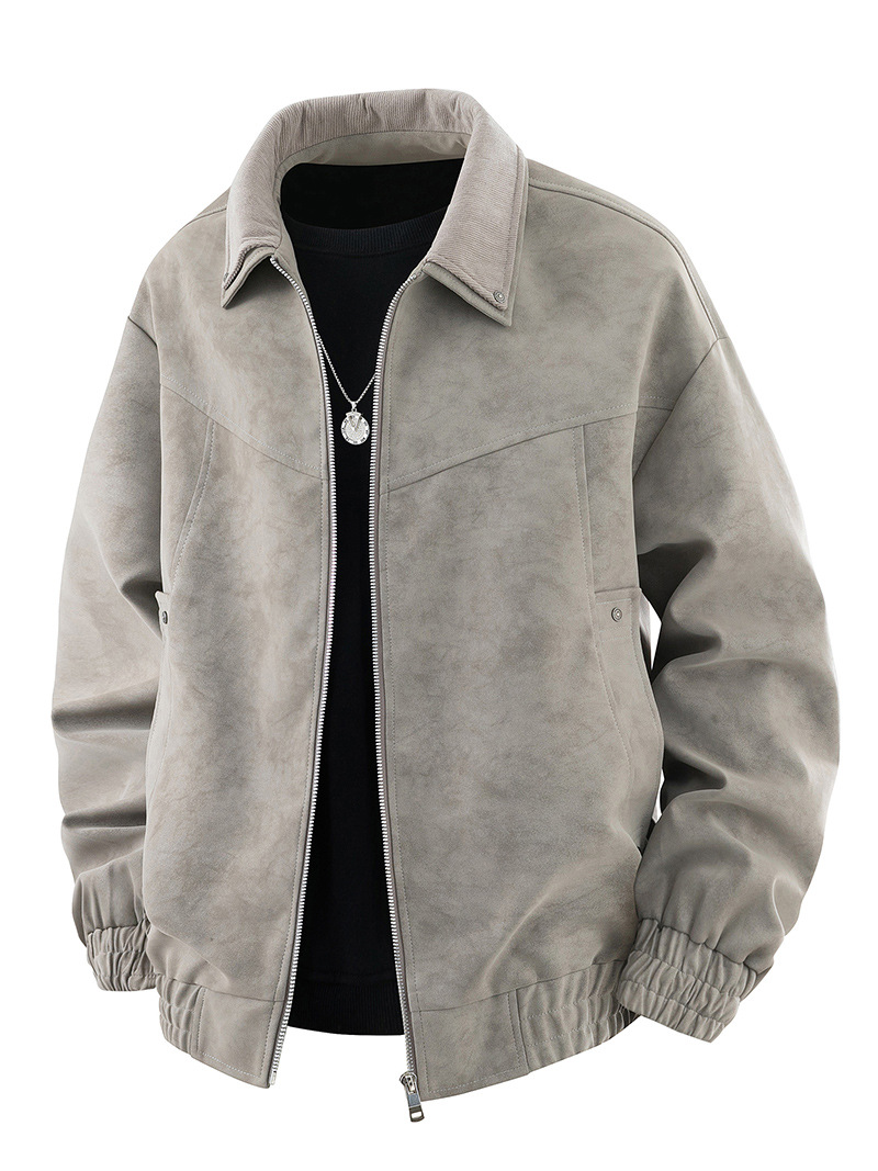 Chaqueta para hombres de otoño nuevo atado teñido pu retro chaqueta de cuero de cuello de retro chaqueta de cuero de polietileno suelto chaqueta de pareja