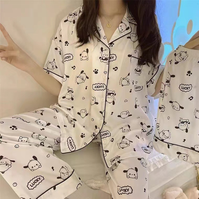 Pijamas de verano de tres piezas de dibujos animados lindos de las mujeres Pacha perro pantalones de manga corta Delgado verano homewear traje ropa exterior