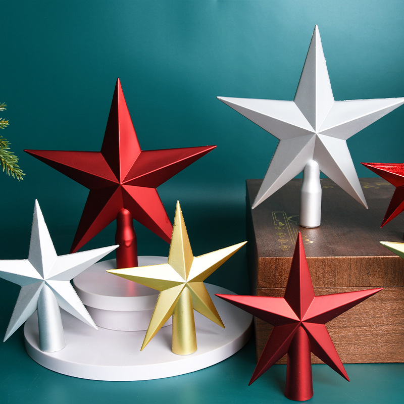 クリスマス装飾品はクリスマスツリーのトップに五芒星pvc金銀赤メッキクリスマスツリーのトップに飾られている|undefined