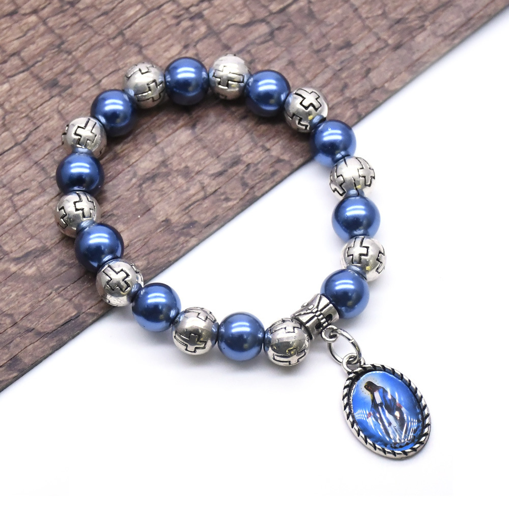25g Weight Alloy Pendant Material Bracelets Classification Retro Portrait Cross Oval Alloy Plastic Glass Wholesale Bracelets