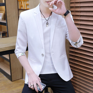 Men's One Button Casual Small Suit 2021 Summer New Youth Slim-fit Stitching Mid-sleeve Suit Jacket