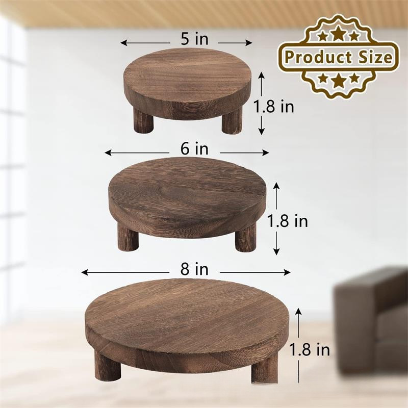 Soporte base de taza de café marrón de madera rústica, bandeja de madera de nogal negro, maceta redonda, soporte inferior carnoso