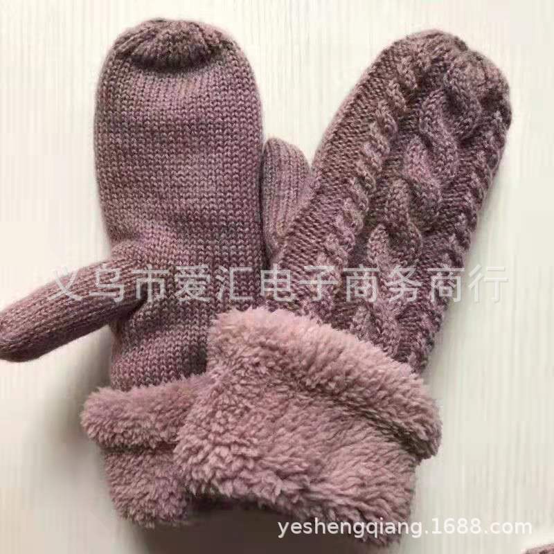 Otoño e Invierno de las mujeres de moda estudiante guantes de montar nueva moda de mohair engrosada forrado de lana de un solo dedo cubierta de la bolsa de doble capa