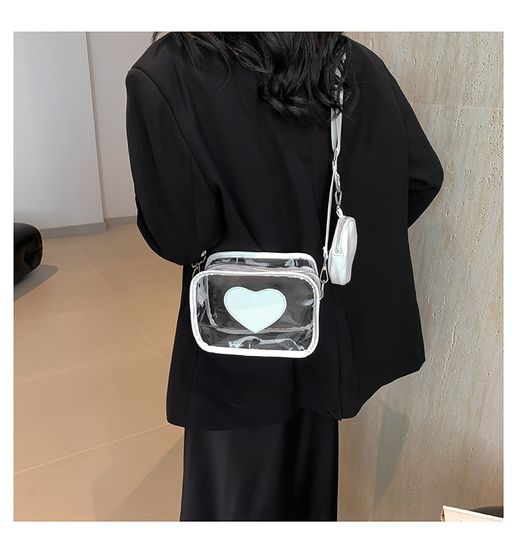 405g Weight Zipper Closure Type Single Shoulder Strap Strap Type Square Bag Bags Type Casual Occasion PVC Material Heart Shape Pattern Spring&Summer Season Women's Gender Streetwear Style Square Shape Women's PVC Heart Shape Streetwear Square Zipper Square Bag 9