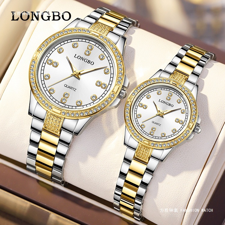 LONGBO genuine goods Diamond Quartz Watch for Men and Women Foreign Trade Explosions Steel Band Watch Waterproof Couple's Watch