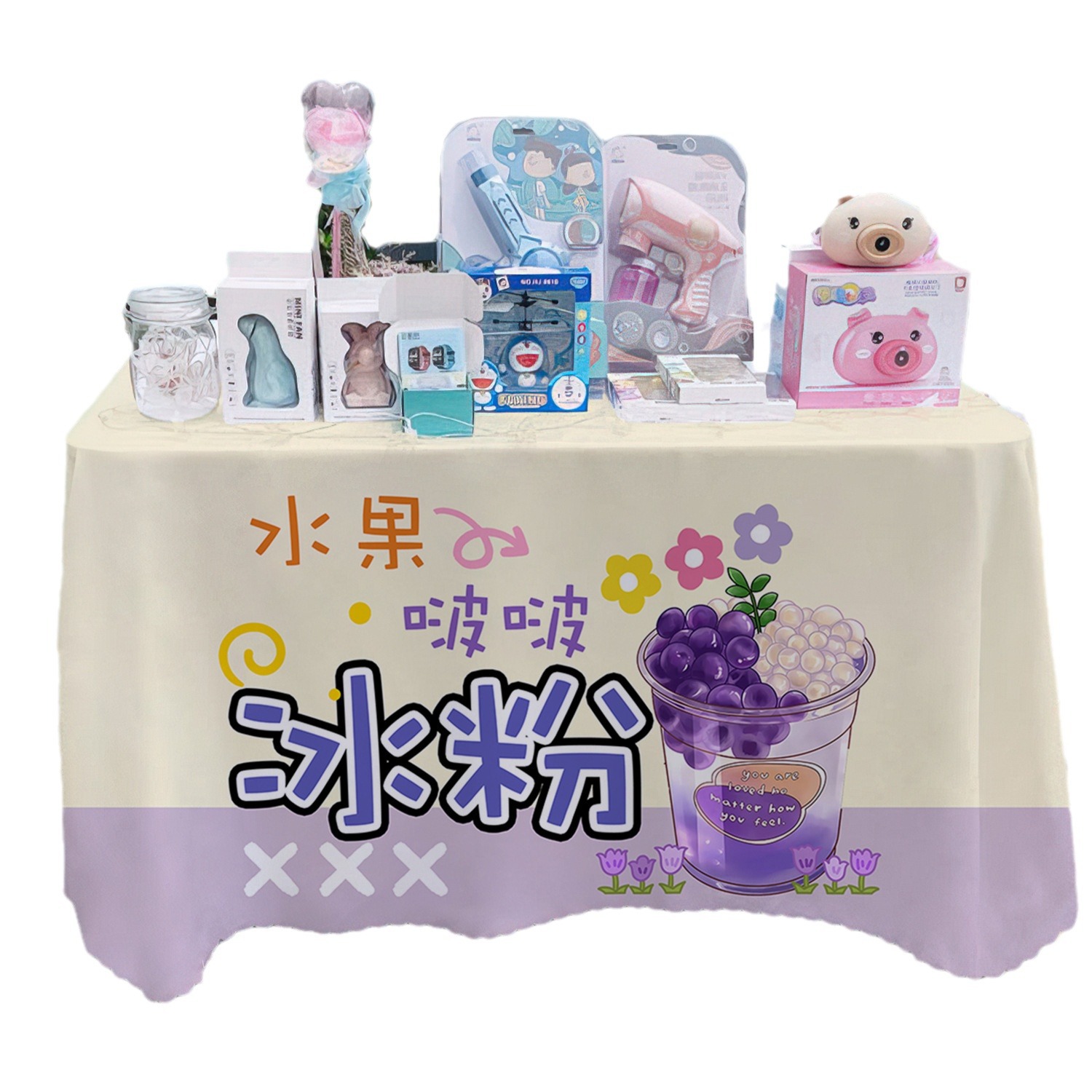 Mantel de polvo de hielo hecho a mano, letrero, mercado nocturno gourmet, puesto, carrito de tela, tela publicitaria, mantel, tela promocional