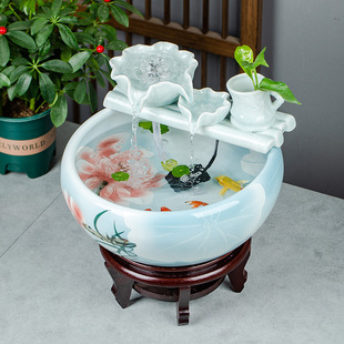Ceramic Fish Tank Circulating Water Ornaments Landscape Goldfish Tank Turtle Tank Hydroponic Tank Water Lily Basin Ceramic Living Room Decoration